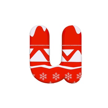 Christmas letter U - Small 3d Xmas font isolated on white background. This alphabet is perfect for creative illustrations related but not limited to Celebration, Santa Claus, Winter...