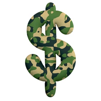 Army dollar currency sign - 3d Camo business symbol isolated on white background. This alphabet is perfect for creative illustrations related but not limited to Army, war, survivalism.