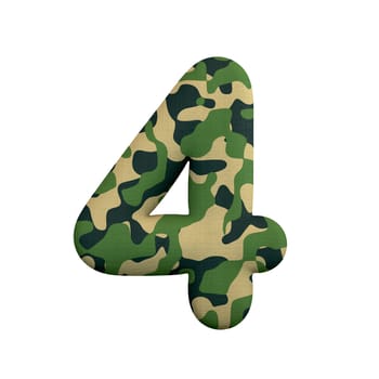 Army number 4 - 3d Camo digit isolated on white background. This alphabet is perfect for creative illustrations related but not limited to Army, war, survivalism...