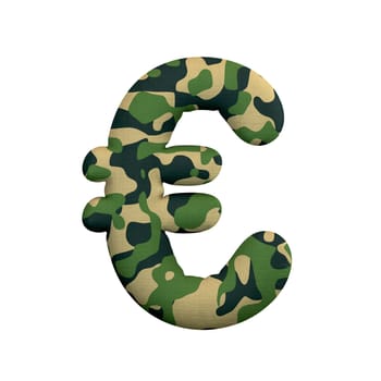 Army euro currency sign - 3d Camo money symbol isolated on white background. This alphabet is perfect for creative illustrations related but not limited to Army, war, survivalism...