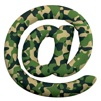 Army email sign - 3d Arobase symbol Camo isolated on white background. This alphabet is perfect for creative illustrations related but not limited to Army, war, survivalism...