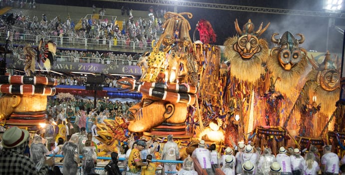 Rio de Janeiro, Brasil- February 29, 2020: Brazilians celebrate at a carnival  party. It's raining