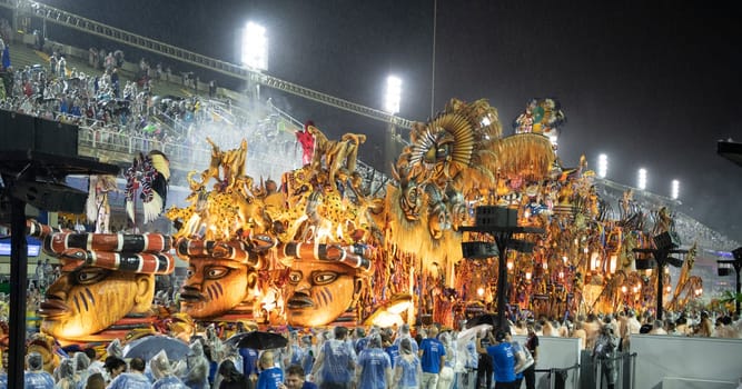 Rio de Janeiro, Brasil- February 29, 2020: Brazilians celebrate at a carnival  party. It's raining