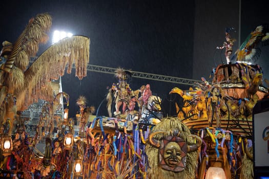 Rio de Janeiro, Brasil- February 29, 2020: Brazilians celebrate at a carnival  party. It's raining