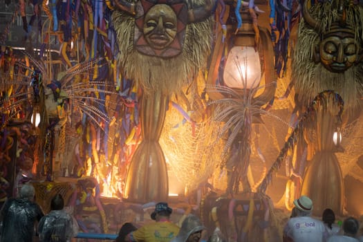 Rio de Janeiro, Brasil- February 29, 2020: Brazilians celebrate at a carnival  party. It's raining