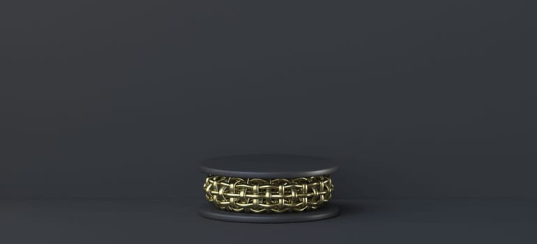 Abstract background with black golden podium 3D render illustration on black background