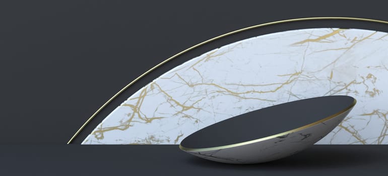 Abstract background black golden plate 3D render illustration on black background