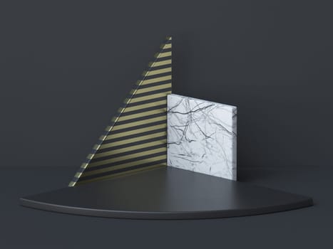 Abstract background with striped pattern triangle 3D render illustration on black background