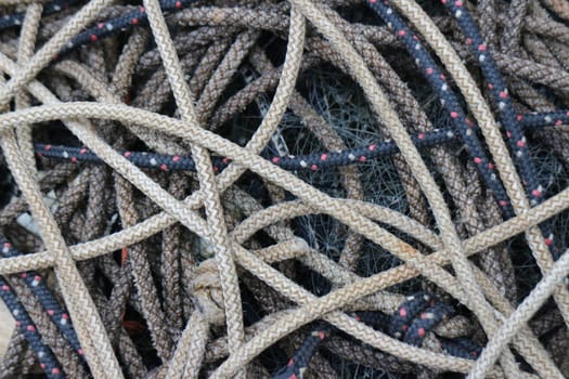pile of ropes chaotic weave close-up