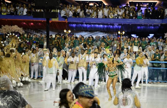 Rio de Janeiro, Brasil-  February 29, 2020: Samba Parade at the 2020 Carnival, Champions Parade, Sambodromo. It's raining
