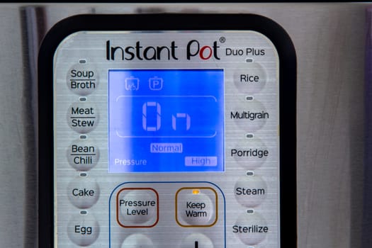 Calgary, Alberta, Canada. Nov. 16, 2020. A Close up to an Instant Pot menu panel while is on.