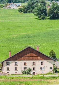 Francomtoise farm in the Doubs valley near the Doubs falls