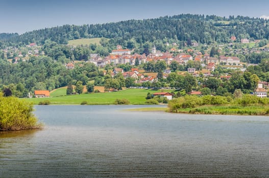 Villers-le-Lac on the banks of the Doubs and the Doubs waterfalls in France
