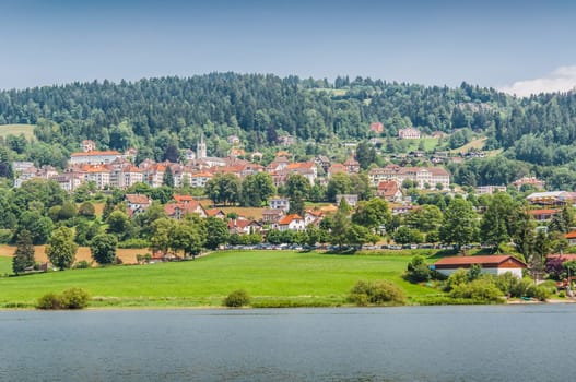 Villers-le-Lac on the banks of the Doubs and the Doubs waterfalls in France