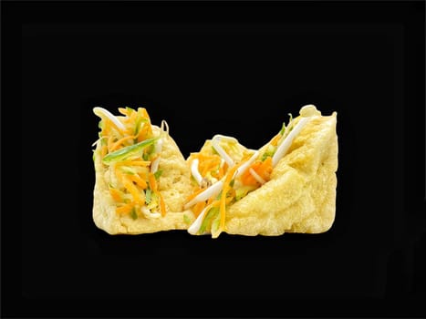 Malay cuisine or Stuffed Tofu called Tauhu sumbat on black background