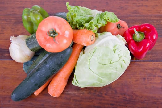 Fresh vegetables on wooden table