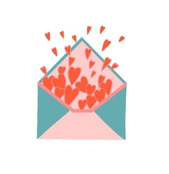 Hearts fly out of the envelope. Envelope filled with hearts. love letter. Love message. Friendship and affection concept. Valentine's Day.