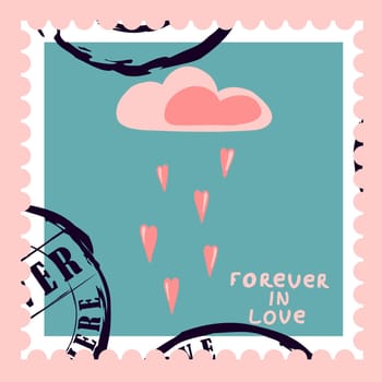 romantic postage stamps. envelopes and cards for valentine's day. Top-down view. Modern vector illustration for web design and print. Retro stamps. Correspondence and postal delivery concept.