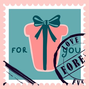 romantic postage stamps. envelopes and cards for valentine's day. Top-down view. Modern vector illustration for web design and print. Retro stamps. Correspondence and postal delivery concept.