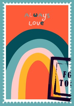 romantic postage stamps. envelopes and cards for valentine's day. Top-down view. Modern vector illustration for web design and print. Retro stamps. Correspondence and postal delivery concept.