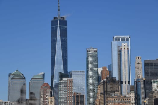 The skyline of the Financial District in New York,Downtown Manhattan.