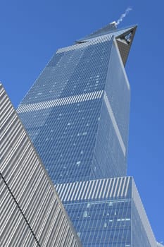 A modern skyscraper in Lower Manhattan in New York's Financial District