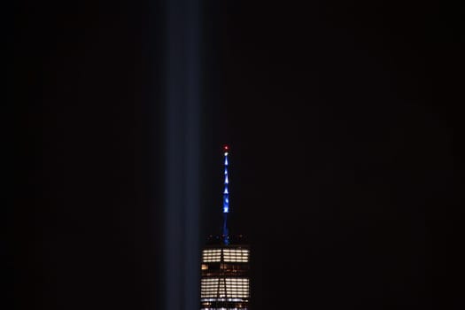 The lights from the tower to the sky
