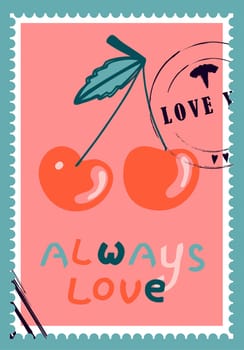 romantic postage stamps. envelopes and cards for valentine's day. Top-down view. Modern vector illustration for web design and print. Retro stamps. Correspondence and postal delivery concept.