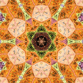 Orange tile pattern in traditional arabesque style