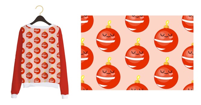 Trending Christmas pattern. New Year's seamless print. Christmas balls. Winter pattern on a pink background.