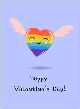 rainbow hearts, greeting card or banner for valentines day, cartoon style, cute holiday romantic poster.heart character