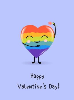 rainbow hearts, greeting card or banner for valentines day, cartoon style, cute holiday romantic poster.heart character