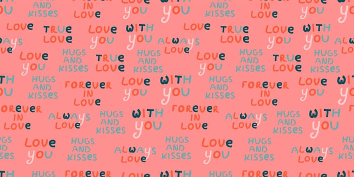Cute love pattern. Abstract seamless pattern of love. Valentine's Day wrapping paper. Girly repeating background with hearts, stars draw in sketch style. Romantic wallpaper for girls, textile, clothin
