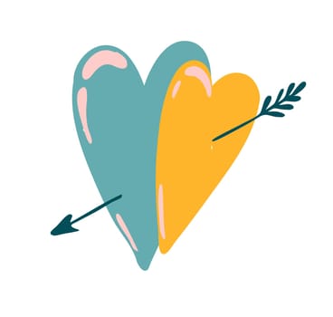 Two hearts pierced by an arrow. Love and friendship concept. Hearts on a white background. couple.