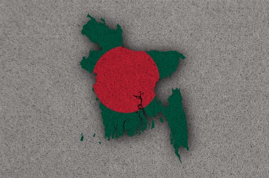 Map and flag of Bangladesh on felt
