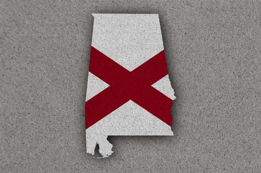 Map and flag of Alabama on felt