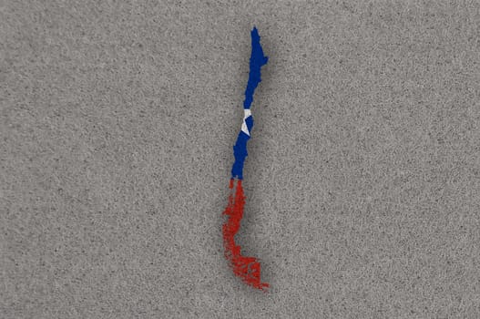 Map and flag of Chile on felt