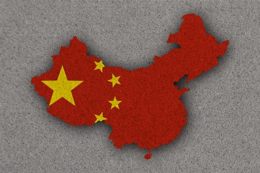 Map and flag of China on felt