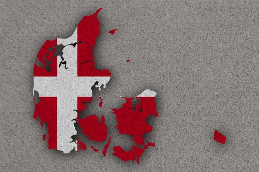 Map and flag of Denmark on felt