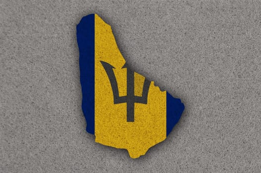 Map and flag of Barbados on felt