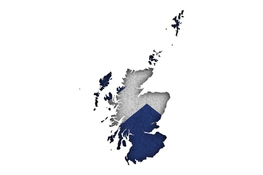 Map and flag of Scotland on felt