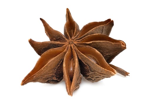 Star Anise, close up and studio shot of dried ingredient on white background