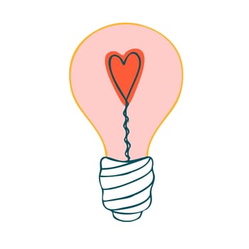 Beautiful invitation card for decorative design. Light bulb with a heart. Greeting card template. Decorative print. Vector sign.