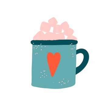 Cartoon cappuccino with marshmallows for celebration design. Drawing style. Design template celebration.