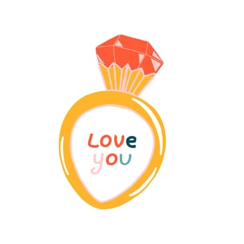 Ring in a beautiful style on a light background. Vintage print. Vector banner template. Decorative print. Vector graphic element. Bright banner. Love message.