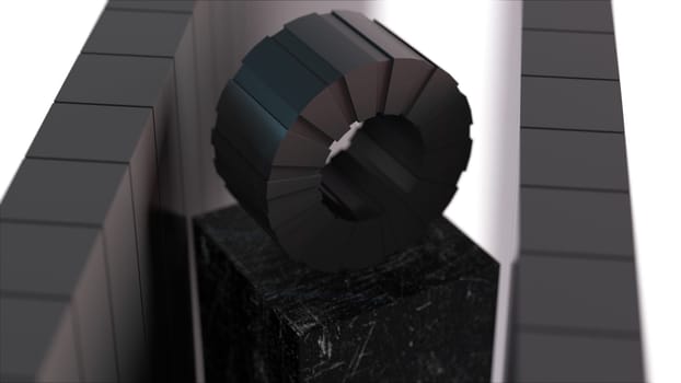 Computer generated round mechanic element. 3D rendering technological backdrop.