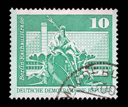 Stamp printed in GDR shows Rathausstrasse in Berlin, circa 1973