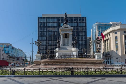 monument in the Plaza Sotomayor square in Valparaiso, Chile