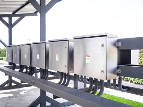 Outdoor electric control box. Circuit controller box. Electric control box with push buttons and switches. Main Power Supply Panel.Electrical Control Panel.