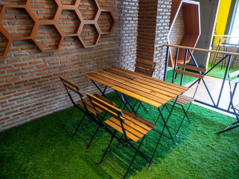 the Room with communal table, chairs in vintage cafe